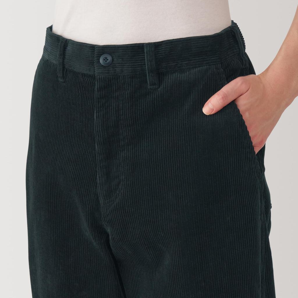 MUJI Men's Kapok-Blend Corduroy Wide Pants (AE0XXA4A) Black, Size S