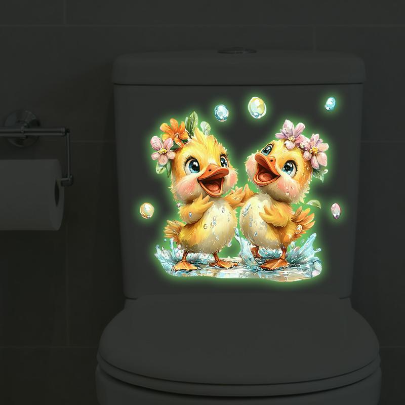 1/3 Stück niedlicher Elefanten-, Enten- und Schildkröten-Toilettenaufkleber, der im Dunkeln leuchtet, Badezimmer-Toilettendeckeldekoration, Wanddekoration, Aufkleber