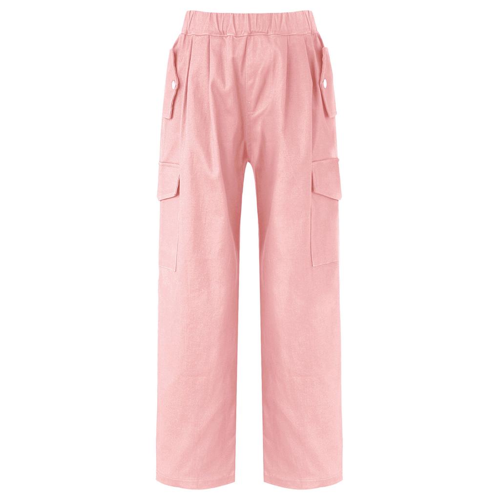 Kids Girls Stylish Clothing Elastic Waistband Cargo Wide Leg Long Pants for Daily Wear