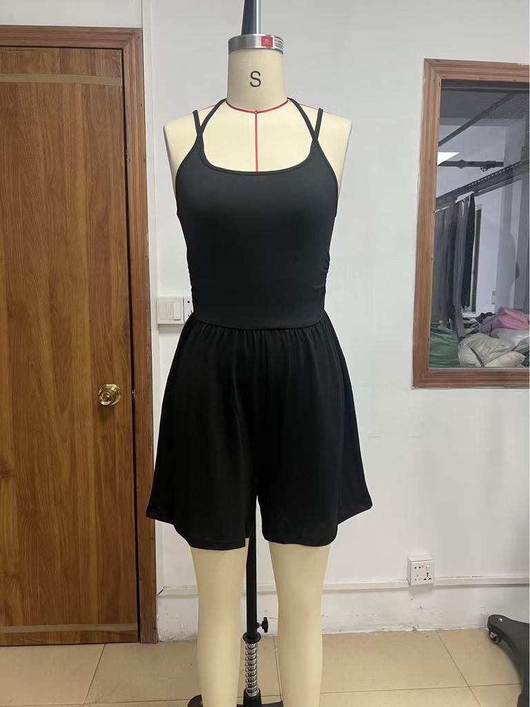 2026 Summer Spaghetti Strap Women's Bandeau Jumpsuit - Casual Loose Shorts