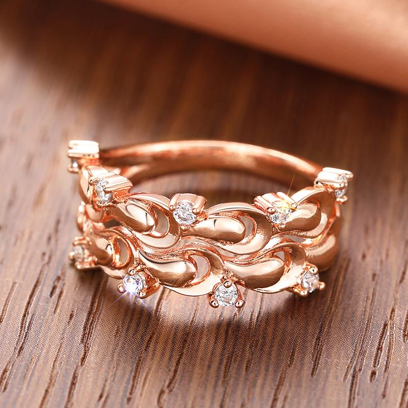 Huitan Waterdrop Pattern New Women Rings Rose Gold Color Aesthetic Bridal Wedding Rings Creative Design Female Party Jewelry