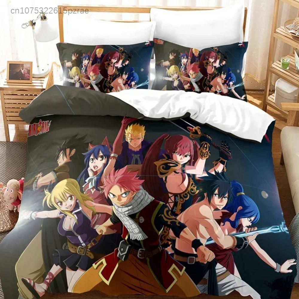 Anime Fairy Tail Natsu Juego de Cama Funda Nórdica Dormitorio Fundas de Edredón Individual Doble King Size Funda de Edredón Textil para el Hogar