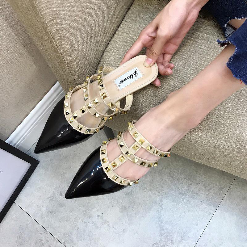 

Баотоу остроносые шлепанцы заклепки мода крутые шлепанцы женская уличная обувь ленивая обувь балетки 40 yards чёрный