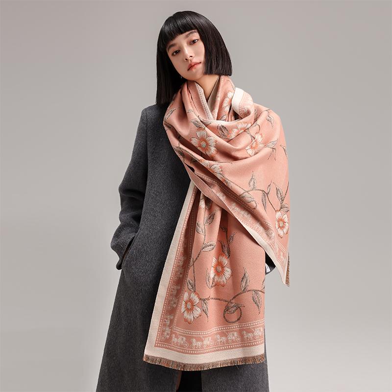 New Women Two-Sided Print Scarf Imitation Cashmere Soft Warm Pashmina Shawl Winter Coldproof Windproof Blanket Scarf