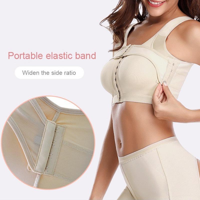 Thin Cup Wireless Front Closure Shaping Bra for Women Elastic Side Gathered Adjustable Double Cutout Back Intimates