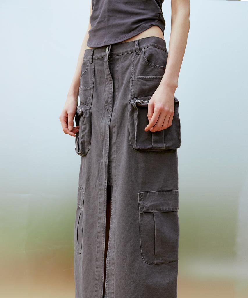Thirteen Months Cargo Long Skirt (Charcoal)