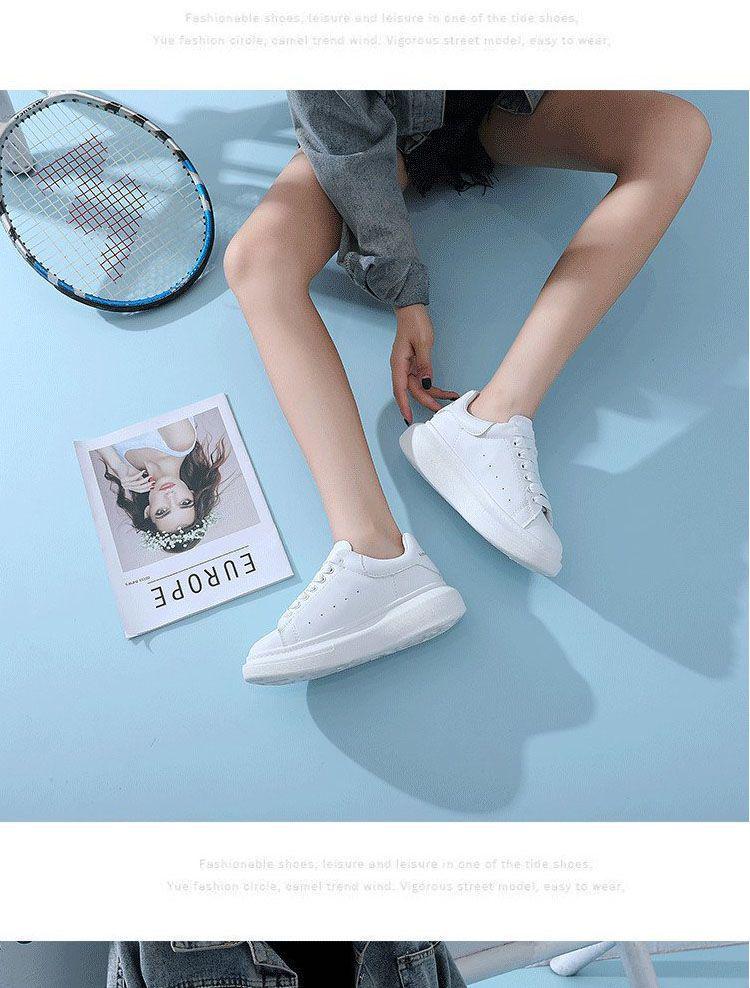 Women's Thick-Soled White Sneakers - Spring/Autumn Style for a Taller Look and Comfort for Long Days