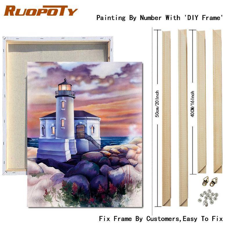 RUOPOTY Paint By Numbers Tower Landscape Wall Art Unique Gift Acrylic Home Decor Hand Painted Coloring Seaside For Living Room