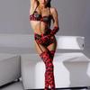 Sexy Damen-BH-Set Leopardenmuster Spitze Spleißung Dessous Mode Bequem 5-teiliges Dessous-Set