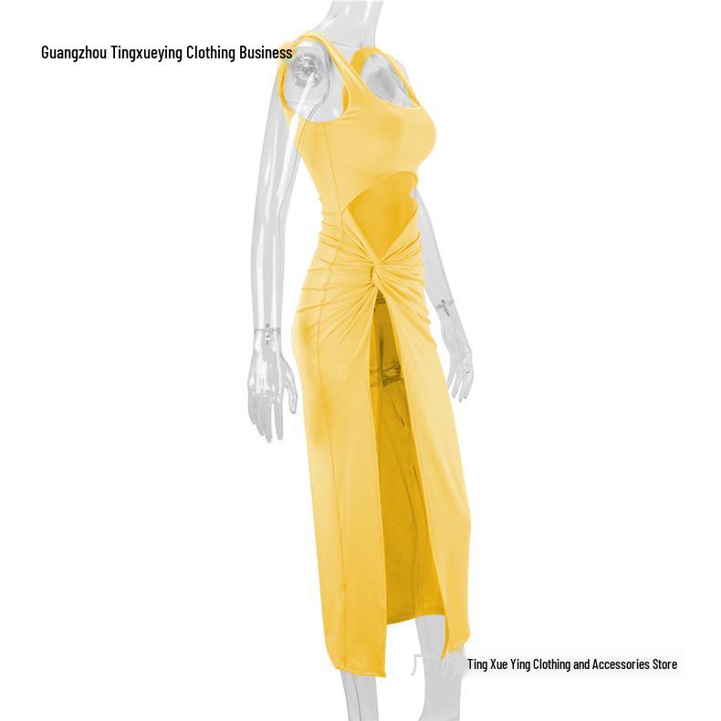 Women's Spaghetti Strap Hollow Out Long Skirt Dress
