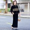 Spring Collection: Embroidered Velvet Two-Piece Suit for Mothers - Jacket & Elastic Waist Pants