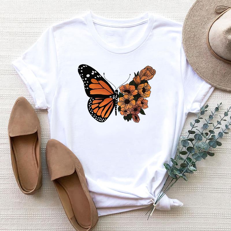 European size Clothing Women Butterfly Watercolor Trend Cute Print Short Sleeve Tee Top Fashion T Shirt Woman Female T Graphic T-shirts