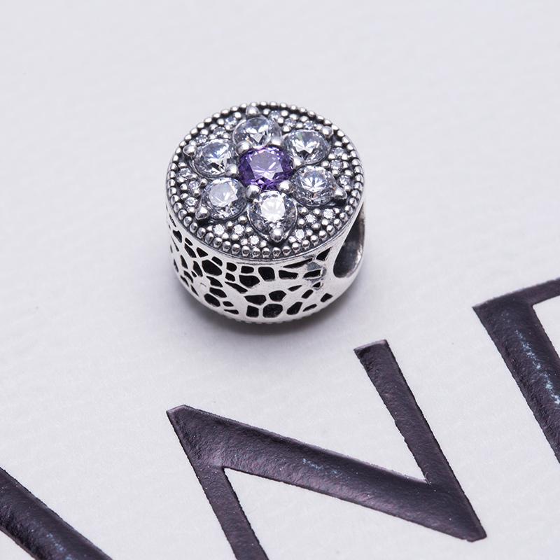 Pandora Purple Sparkling Glass Forget-Me-Not Snake Bone 925 Silver Bracelet Women's Silver PAND00042-OP