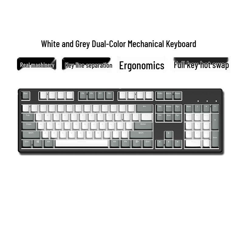 Hot-Swappable 104-Key Mechanical Gaming Keyboard for Girls, Wired, Blue/Black/Brown/Red Switches, Dual-Color Design