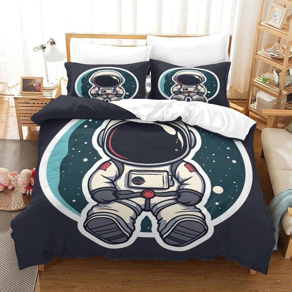 3D Bedding Set Duvet Cover Set,Astronaut In Outer Space With Pillowcases With Zipper Closure Quilt Case Printed For Kids Boy Gir