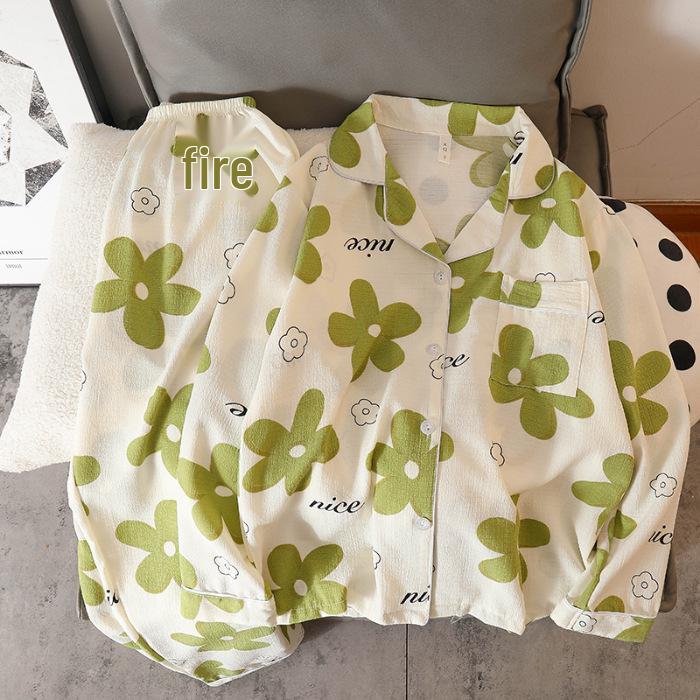 

Cartoon Print Women s Pajama Set - Bubble Cotton, Long Sleeve & Pants for Spring/Autumn XXL