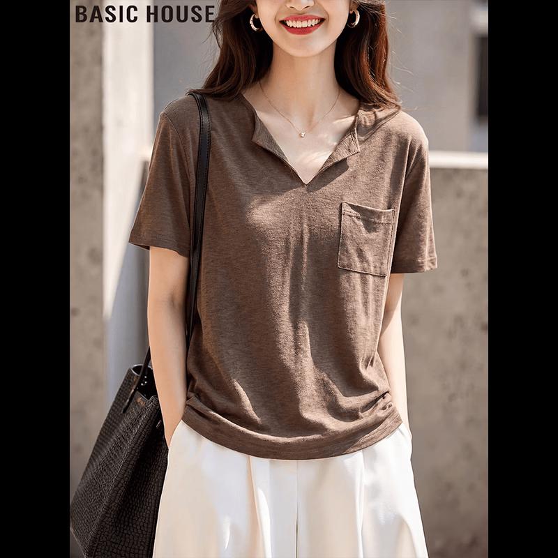 Basic House Women s Simple Thin Short Sleeve T-Shirt One Size
