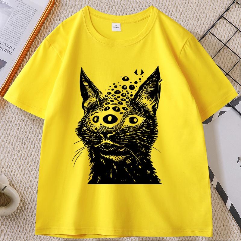 Weirdcore Cat T Shirt Harakuju Creepy Horror Goth Cat TShirt Gothic Dark Aesthetic Tshirt Casual Round Neck Cotton Tees Tops
