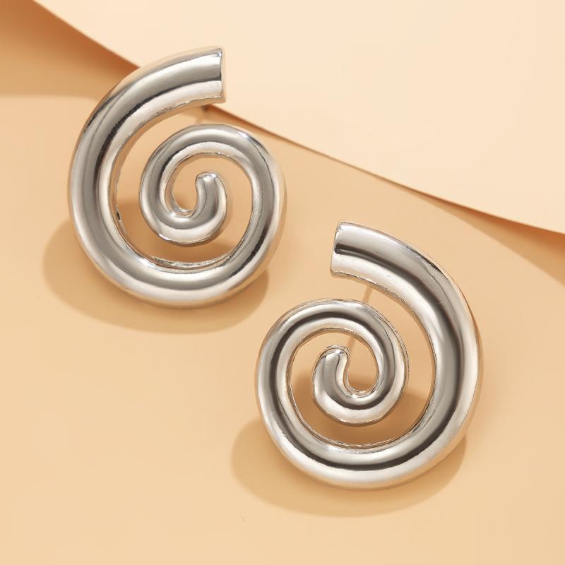 Classic Fashion Gold Plated Overlay Greek Spira Stud Earrings for Women Metal Simple Geometric Circular Earrings Jewelry Gift