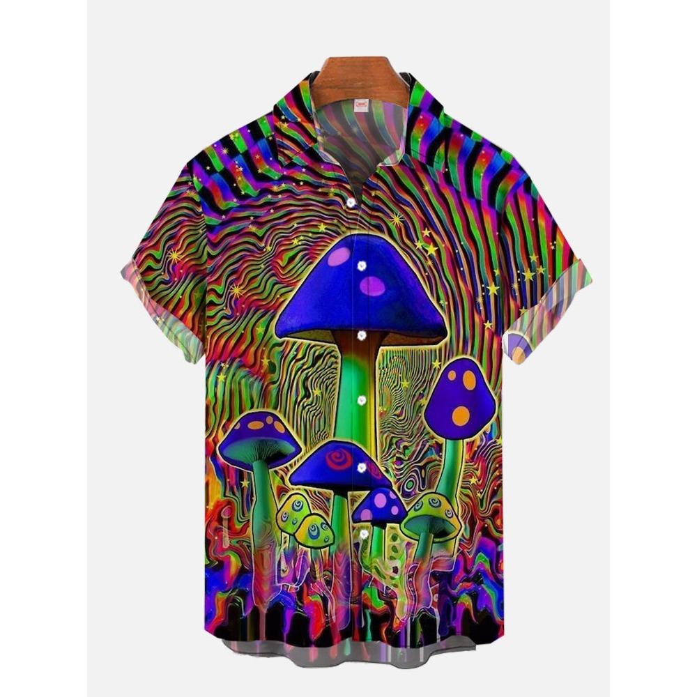 Men's Hawaiian Plant Print Shirts Vacation Vintage Leaf Fashion Summer Button Shirt Beach Casual Lapel