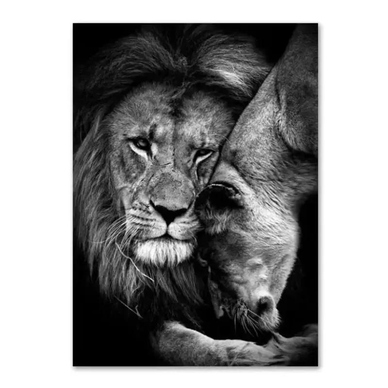 Animal Family Poster Lion Family Print Black and White Canvas Wall Art Modern Painting Picture Decor for Bedroom Wall Art Gift