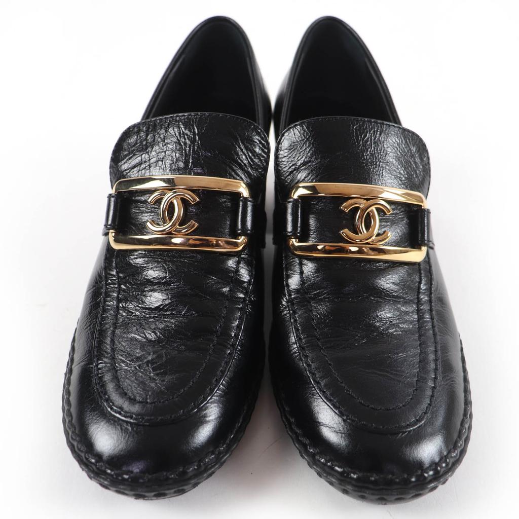 Great CHANEL loafers COCO Mark leather black leather Women 36 22B G39320 Used