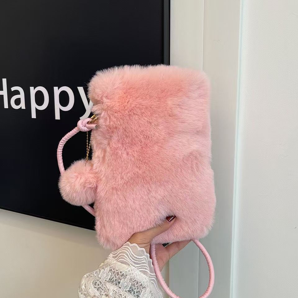 Yogodlns New Plush Shoulder Bag For Women, Mini Solid Color Plush Wallet, Cute And Versatile For Coins, Cell Phone Pouch