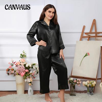 Plus Size Women's Cardigan Long Sleeve Trousers Home Dress Pajamas Set