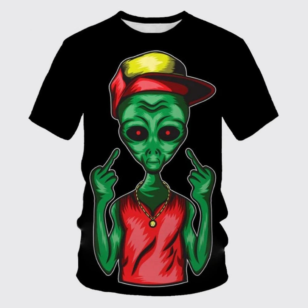 Funny Alien Graphic T Shirt for Men 3D UFO Invader Printed T-Shirt Fashion Outdoor Casual Plus Size Tees Top Women Clothing