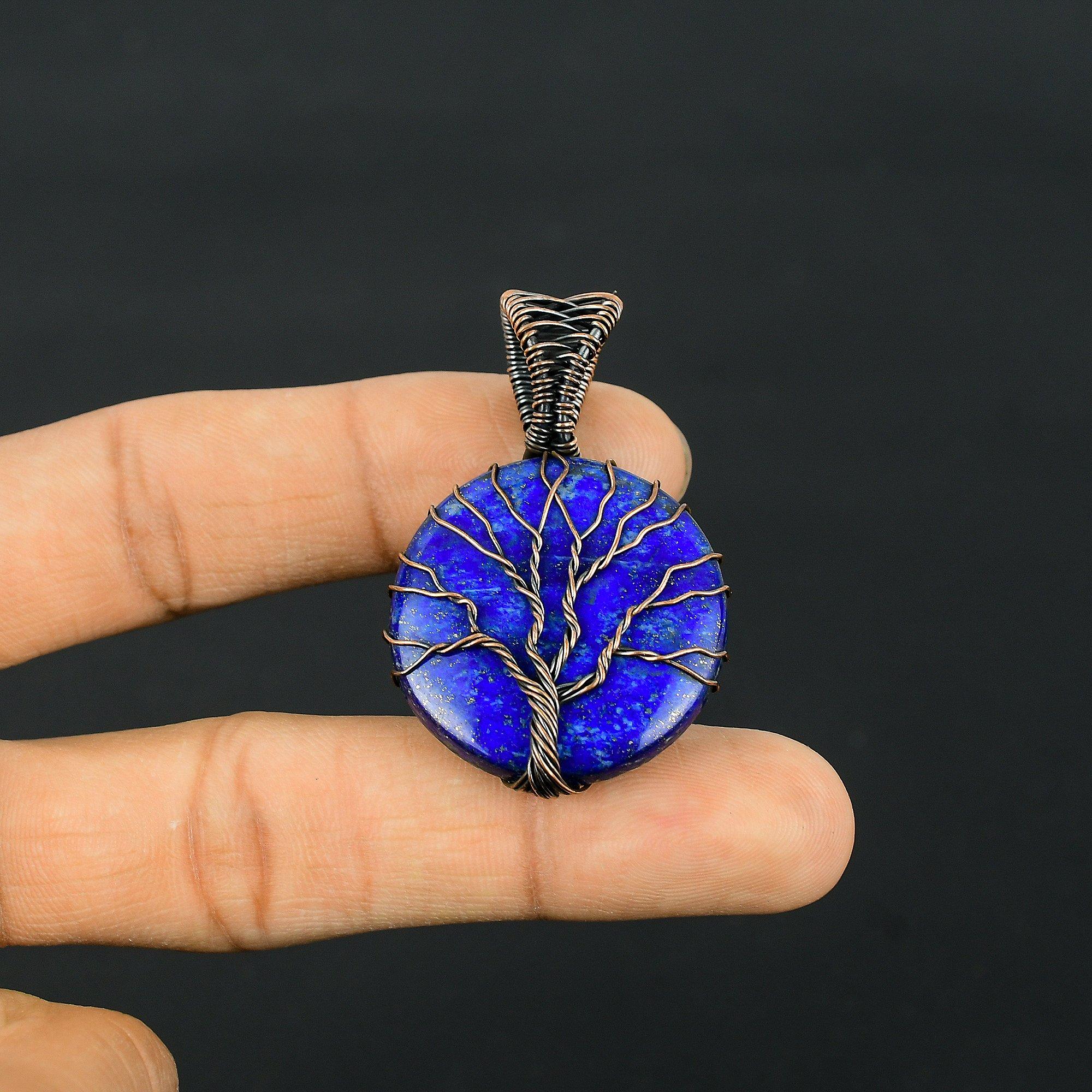 

Подвеска из лазурита, ювелирное изделие из драгоценного камня ручной работы, подвеска, обернутая медной проволокой 999 пробы, ювелирная подвеска уникального дизайна 2.55 Inches