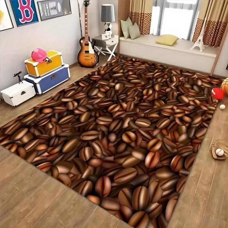 

Flannel Printed Coffee Bean Rug Brown Pattern Kitchen Living Room Decor Soft Floor Mat Anti Slip Carpet For Home And Cafe Theme 60x90cm