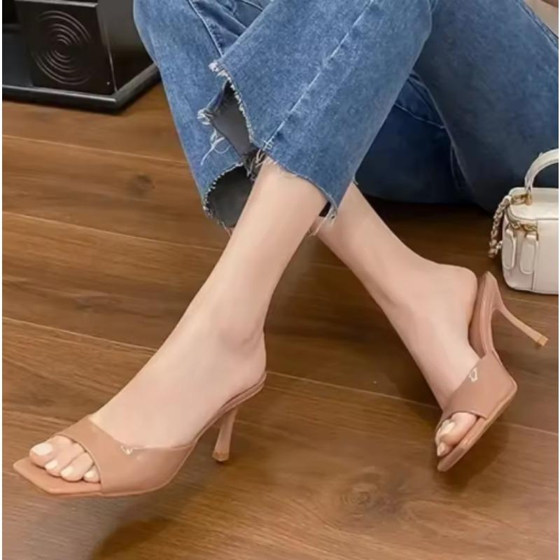 Fashion 2025hot NewHigh Heels Women's Slippers Elegant Casual Square Toe Slippers Summer Shoes Zapatos De Mujer Women's Designer Sandals