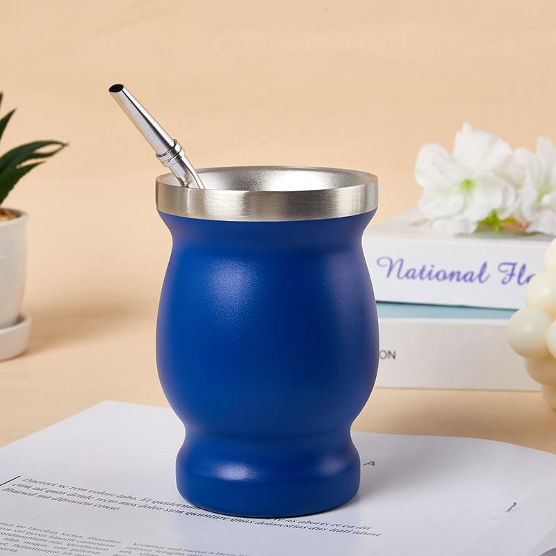 230ml Yerba Mate Gourd Tea Cup Set Double-Wall Stainless Steel Coffee Water Cup Straws Filter With Spoon Brush