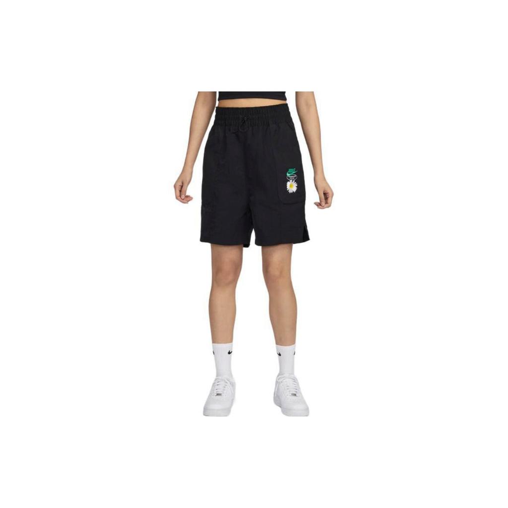 Nike Plant Embroidery Comfortable Quick-Dry Breathable Elastic Drawstring Casual Shorts Women shorts Black HJ9424-010