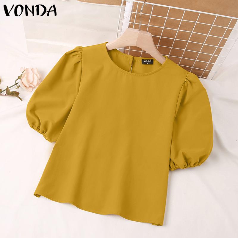 

VONDA Summer Women Puff Short Sleeve Casual Short Crop Tops S білий