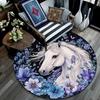 White Horse Round Area Rug,Carpet Rug for Living Room Bedroom Sofa Playroom Decor,Non-slip Floor Mat