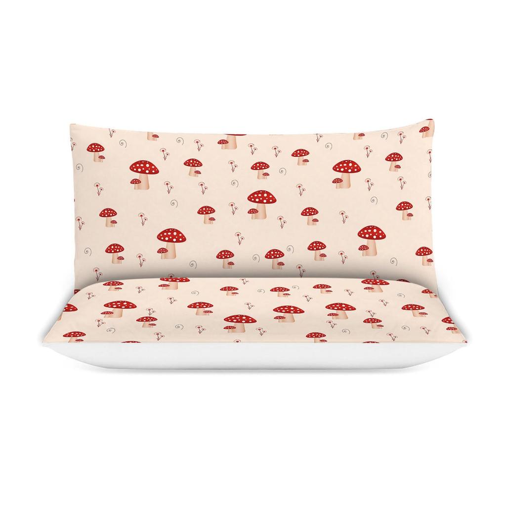 Red Cartoon Mushroom Three-Piece Quilt Cover Digital Printing Bedding Set Bed Cover