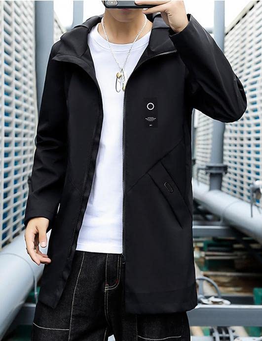 Palton lung, elegant, de stradă, frumos, răcoros, pentru exterior, cald, cu fermoar, rezistent la vânt, negru [Aspersio], palton, cu glugă, îmbrăcăminte de exterior,