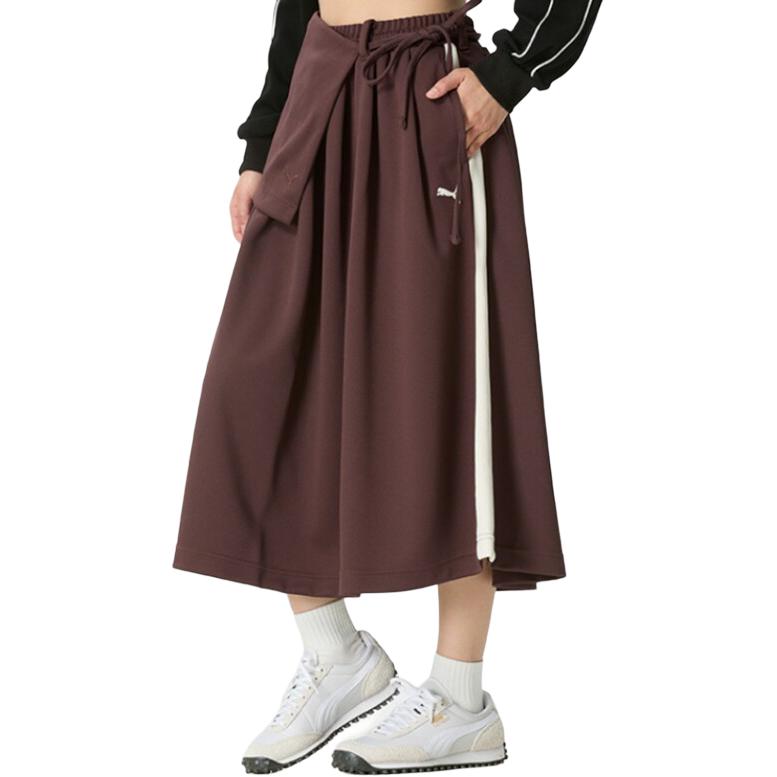Puma T7 Midi Pieghettata Bicolore Allacciatura Centrale Vita Media Sportiva Casual Lunga Gonna Gonne Donna 639895-13