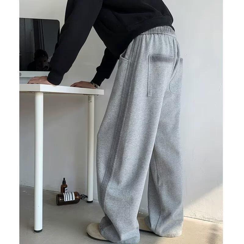 Pánské jarní volné ležérní tepláky pro teenagery, jednobarevné rovné kalhoty se středním pasem a širokými nohavicemi