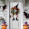 Halloween Door Wreath Decor With Striped Witch Legs Hanging Garland Party Home Decoration