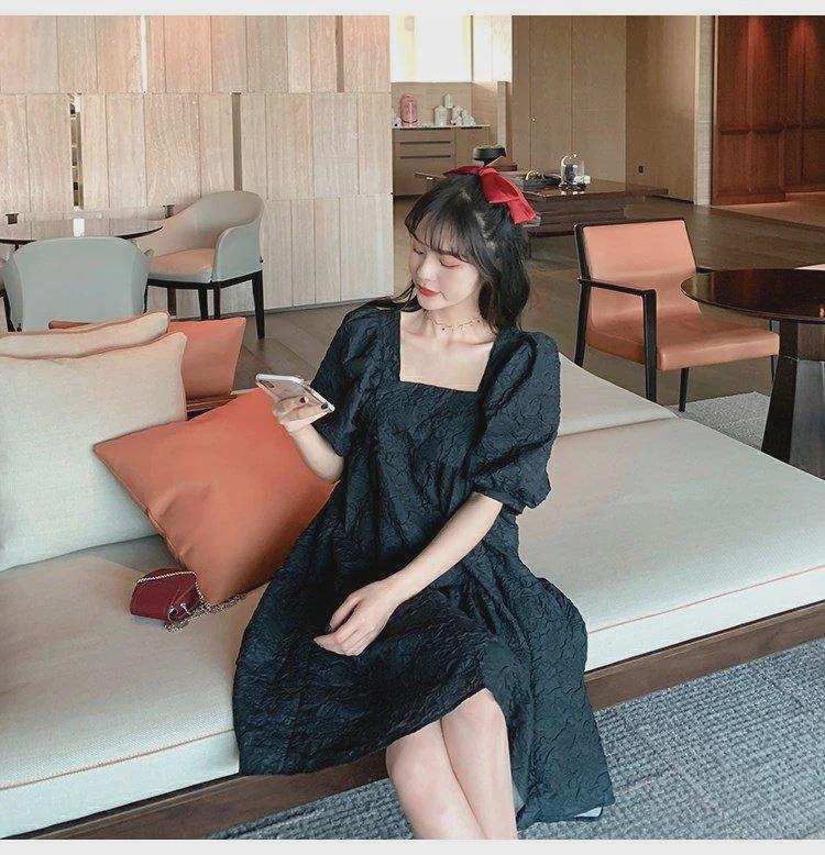 Spring/Summer 2024 French Sweetheart Square Neck Puff Sleeve A-Line Maternity Dress