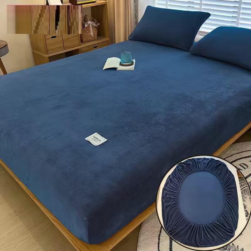 Solid Color Milk Velvet Fitted Sheet Soft Comfortable Bedding Mattress Protector Autumn Winter Warm Mattress Cover for Bedroom
