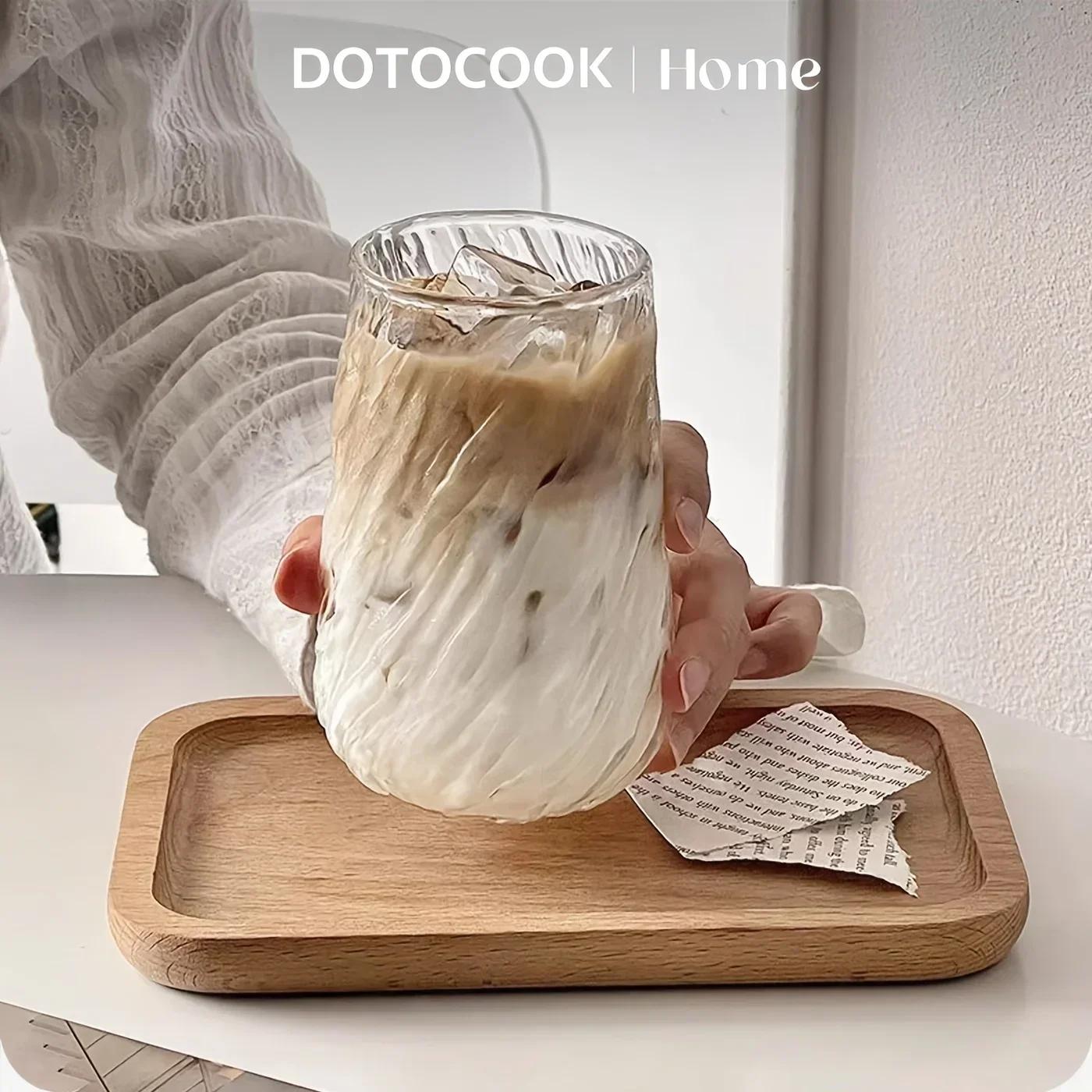 400ML Coffee Mug Glassware Stripe Glass Cup Ice Mug Transparent Glass Tea Cup Drinkware Juice Milk Mocha Cups Kitchen Supplies L 400ML