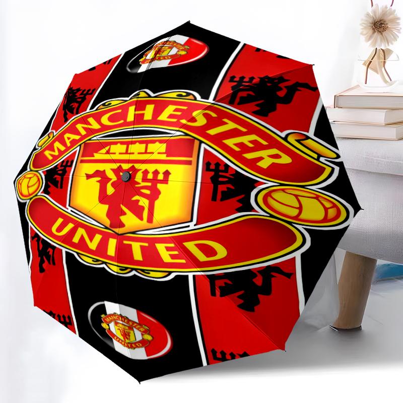 1pz Ombrello Automatico Robusto a 8 Stecche, Ombrello Manchester United Manchester City, Stampato Digitalmente, Ombrello Pieghevole per Uso Esterno in Movimento