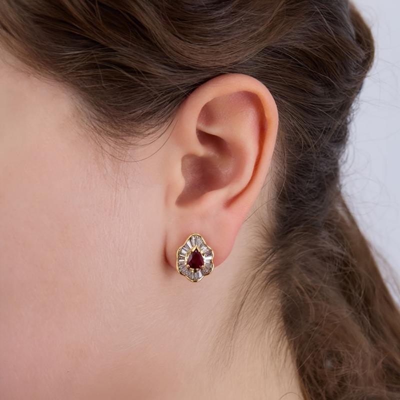 1Pair Luxury Women'S Earring Red Cubic Zirconia Wedding Anniversary Stud Earring Gift Women'S Elegant Accessory Jewelry