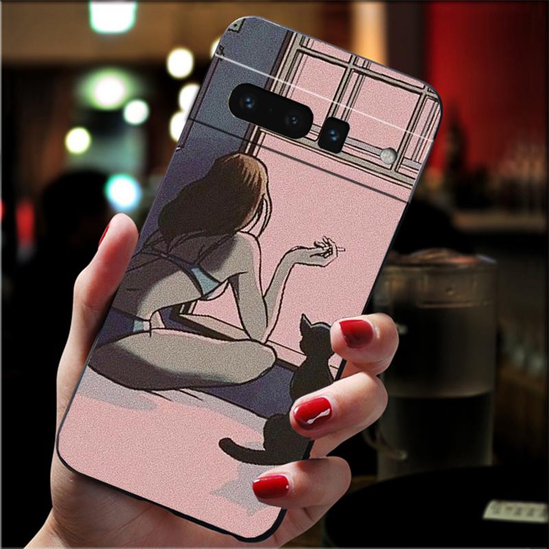 For Google Pixel 10 9 Pro XL Silicone Phone Soft Case For Google Pixel 9A 8A 7A 6A 5 Cover Shell Cat Lady Art