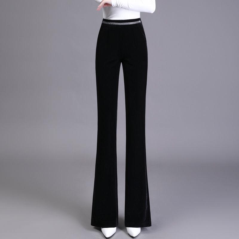 

High-Waist Black Flare Pants - 2025 Spring/Autumn Korean Style Slimming Long Velvet Draped Women s Casual Pants 3XL