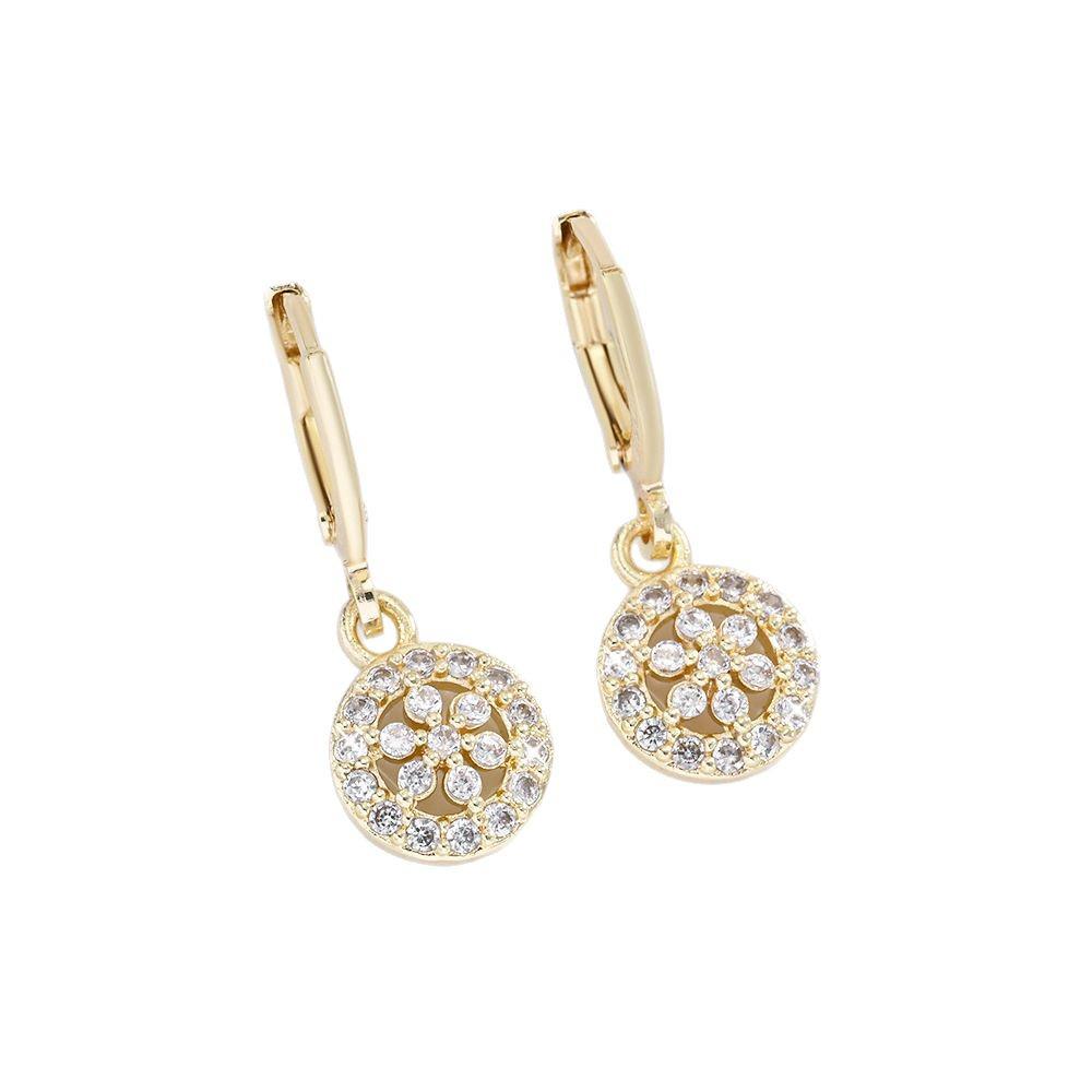 Boucles d'oreilles pendantes géométriques rondes en zircon plaqué or