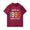 Men's 100% Cotton Crew Neck Short Sleeve T-Shirt, Retro Made In 1990 Limited Edition Print Casual Vintage Comfortable Summer Everyday Wear Graphic Tee